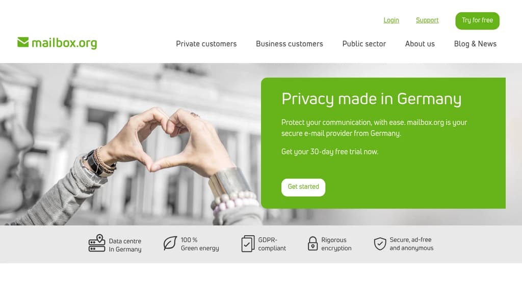 Screenshot of Mailbox website