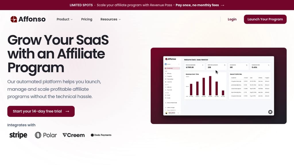 Screenshot of Affonso website