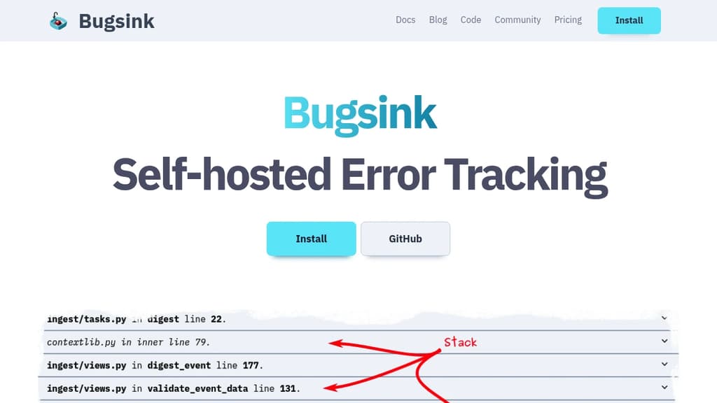 Screenshot of Bugsink website