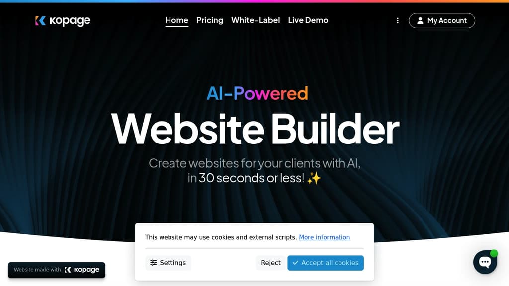 Screenshot of Kopage website