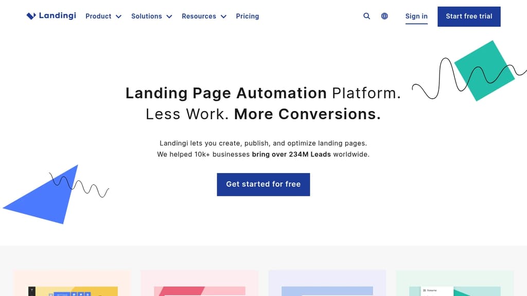 Screenshot of Landingi website