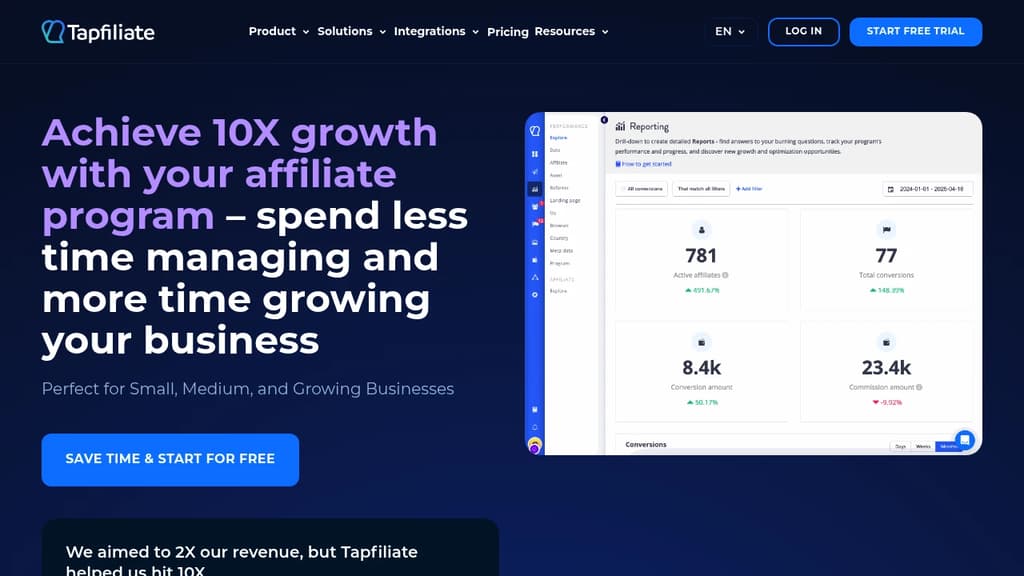 Screenshot of Tapfiliate website